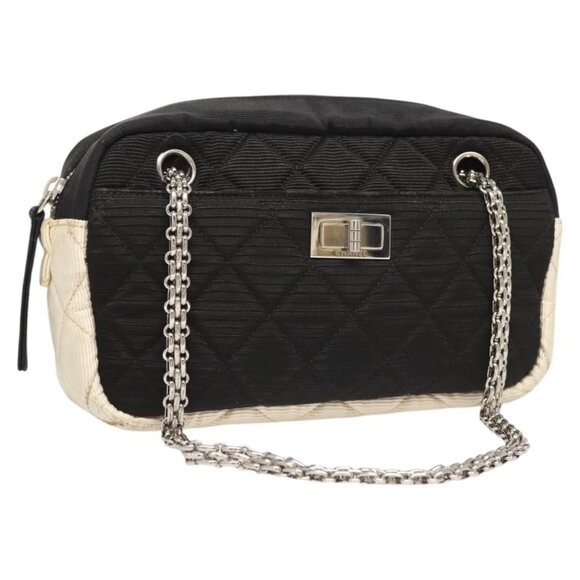 CHANEL Matelasse Chain Shoulder Bag Nylon Black Silver CC Auth BD2249 - Picture 1 of 16